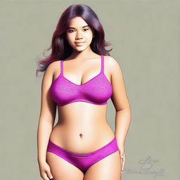 A tastefully rendered digital art image of a young teenager wearing a cute bra, showcasing her curvaceous figure