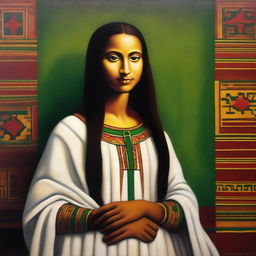 This is a high-quality oil painting featuring a young Mona Lisa in Ethiopian style