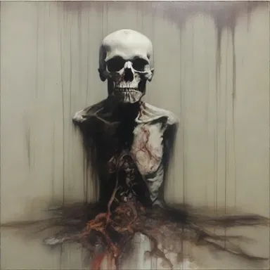The artist created a haunting painting that depicted a figure asphyxiating, symbolizing the suffocating effects of modern society.