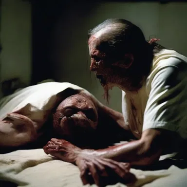 The horror movie portrayed a terrifying scene where the antagonist slowly asphyxiated their victim, adding to the suspense and fear.