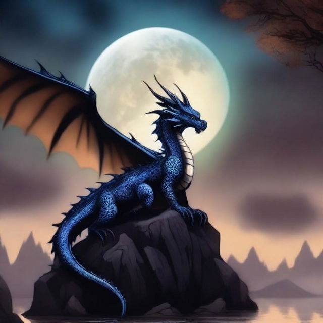 A highest quality digital art image depicting a melancholy scene with a majestic dragon