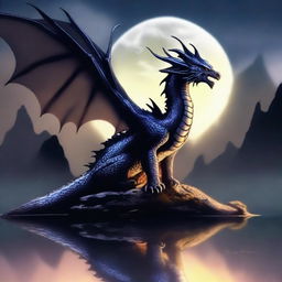 A highest quality digital art image depicting a melancholy scene with a majestic dragon