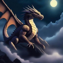 A highest quality digital art image depicting a melancholy scene with a majestic dragon