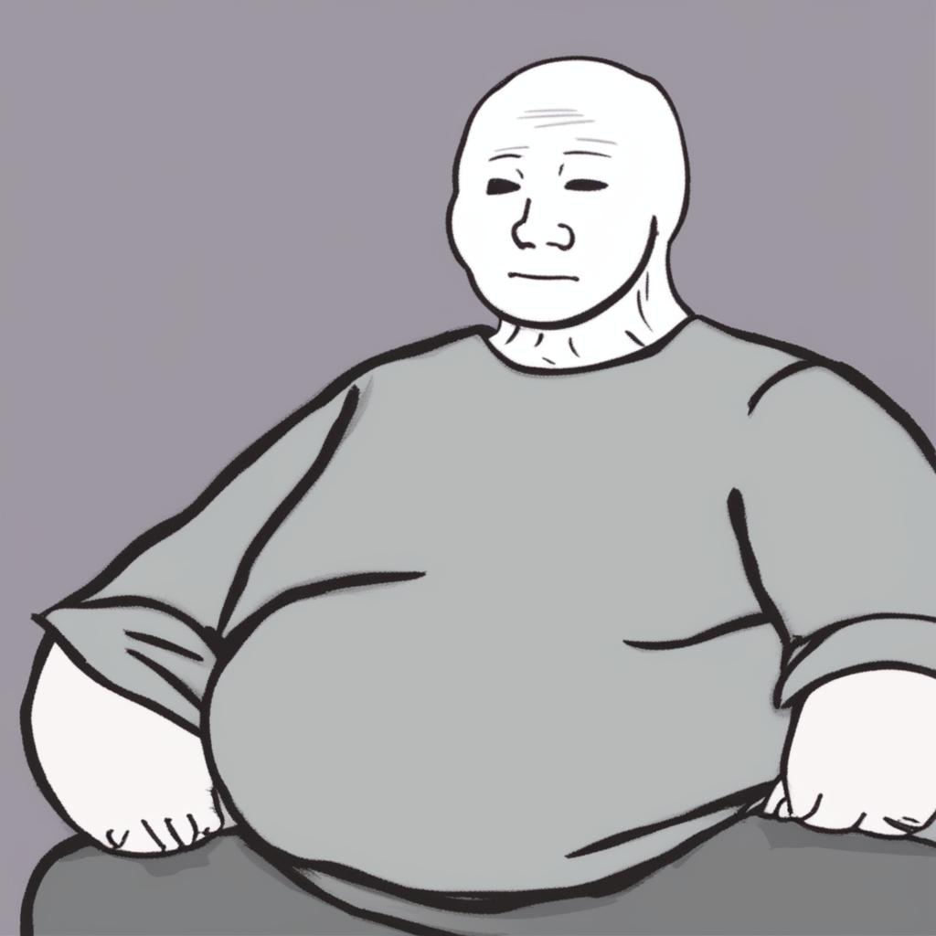 A high-quality digital art image of the well-known Wojak character, depicted as obese