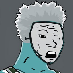 A high-quality digital art image depicting a fusion of Izuku Midoriya from 'My Hero Academia' and the meme character, Wojak