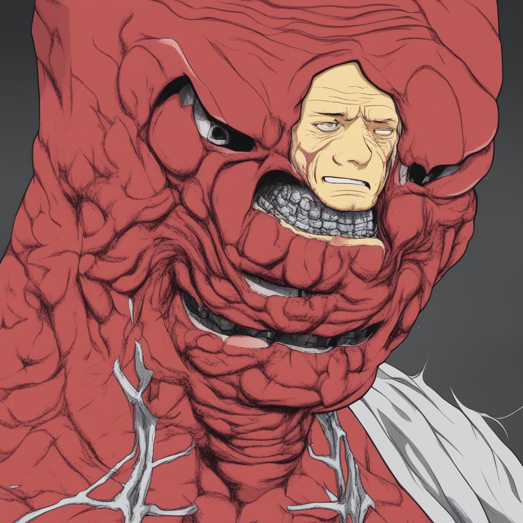 A high-quality digital art image depicting a fusion of the Colossal Titan from 'Attack on Titan' and the meme character, Wojak