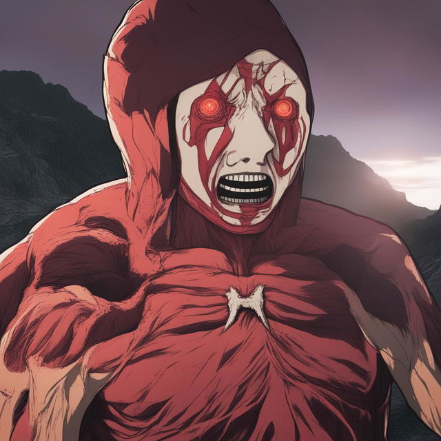 A high-quality digital art image depicting a fusion of the Colossal Titan from 'Attack on Titan' and the meme character, Wojak