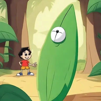 In the cartoon, the main character hides behind a large palas leaf to spy on the villain.