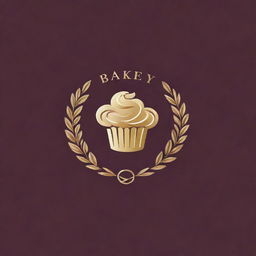 Generate a bakery and pastry brand logo with gold elements. Place the logo on a rich burgundy or deep navy blue background for a sophisticated and luxurious look.