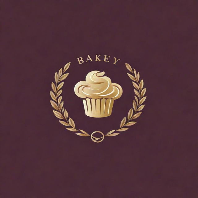 Generate a bakery and pastry brand logo with gold elements. Place the logo on a rich burgundy or deep navy blue background for a sophisticated and luxurious look.