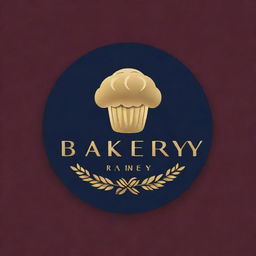 Generate a bakery and pastry brand logo with gold elements. Place the logo on a rich burgundy or deep navy blue background for a sophisticated and luxurious look.