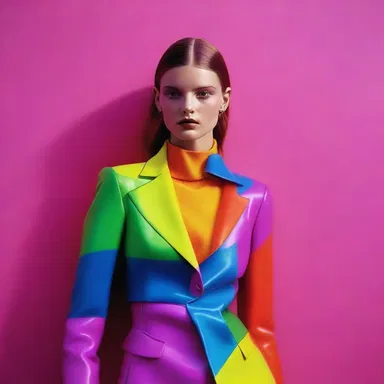 The fashion photographer used orthochromatic film to capture the vibrant colors of the model's outfit.