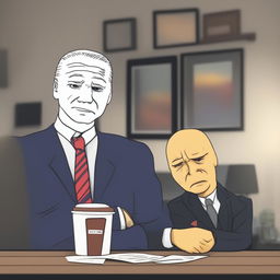 A high-quality digital art image depicting a fusion of Joe Biden and the meme character, Soy Wojak