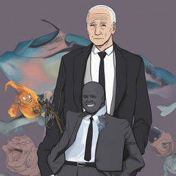 A high-quality digital art image depicting a fusion of Joe Biden and the meme character, Soy Wojak