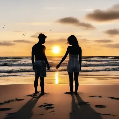 As the sun set over the ocean, they stood on the beach, locked in a warm and passionate embracement.