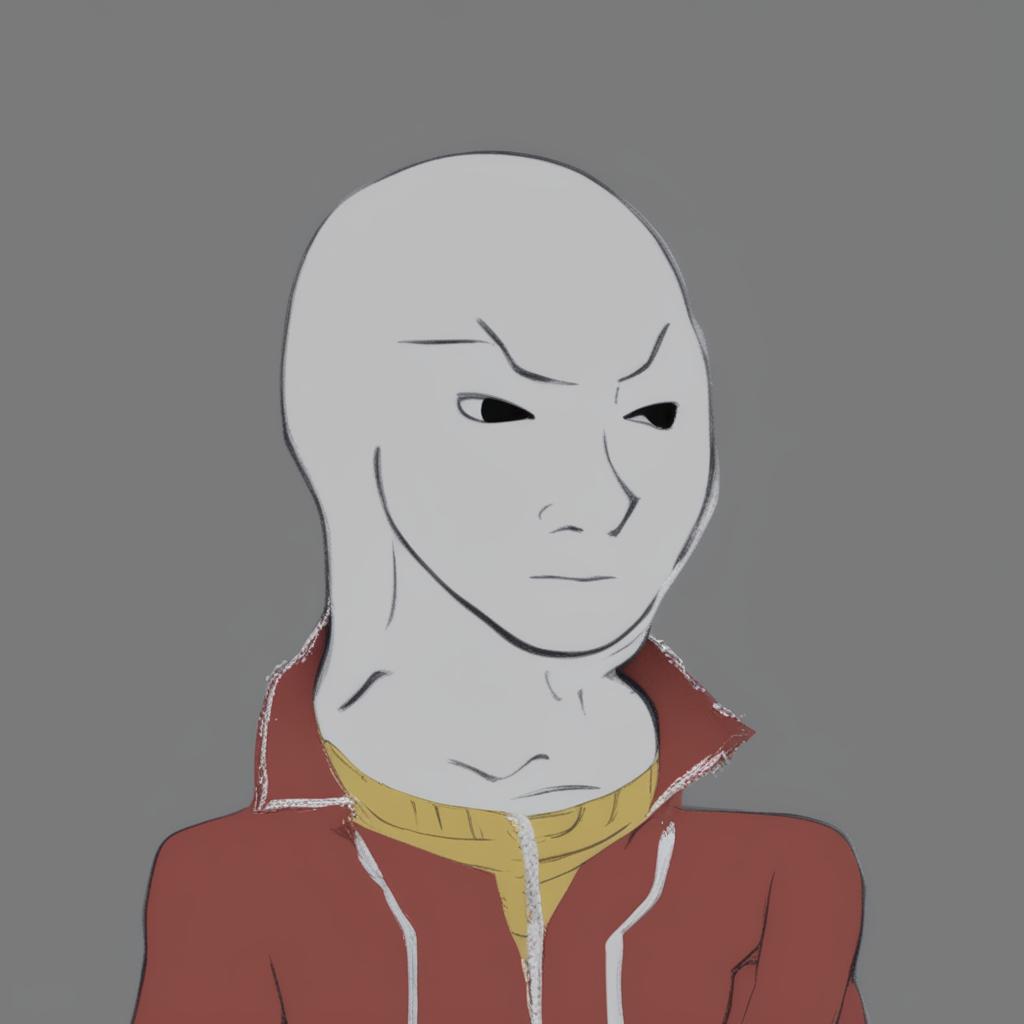 A high-quality digital art image depicting a fusion of Saitama from 'One Punch Man' and the meme character, Wojak