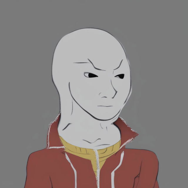 A high-quality digital art image depicting a fusion of Saitama from 'One Punch Man' and the meme character, Wojak