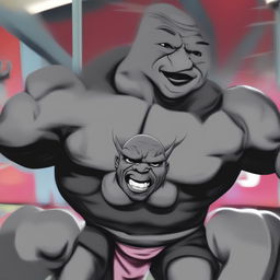 A high-quality digital art image depicting a fusion of Ronnie Coleman and the meme character, Happy Wojak