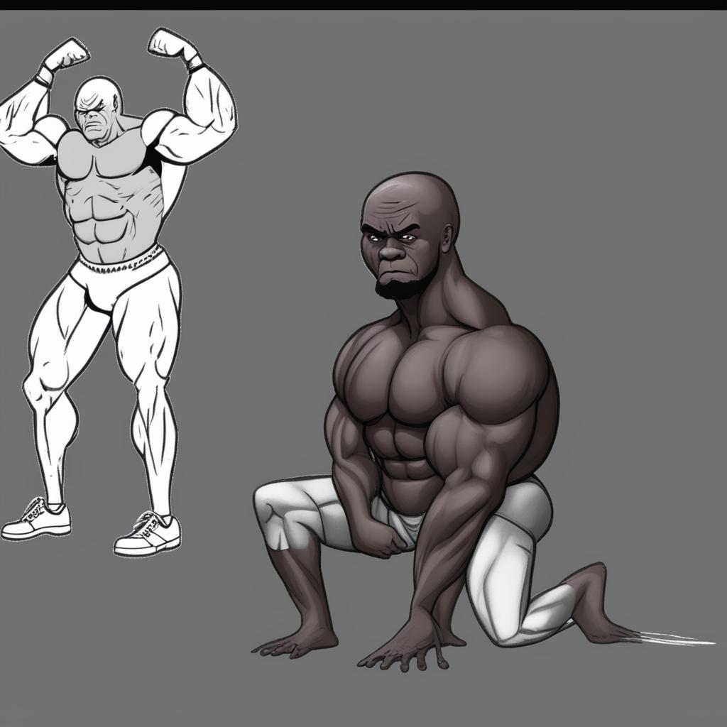 A high-quality digital art image depicting a fusion of Ronnie Coleman, the professional bodybuilder, and the meme character, Wojak