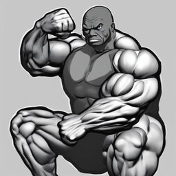 A high-quality digital art image depicting a fusion of Ronnie Coleman and the meme character, Wojak