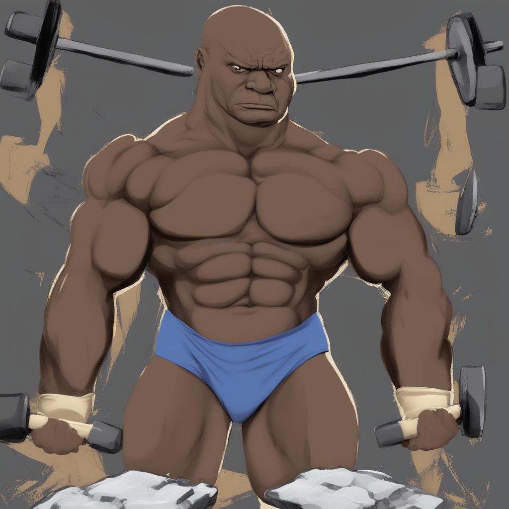 A high-quality digital art image depicting a fusion of Ronnie Coleman and the meme character, Wojak