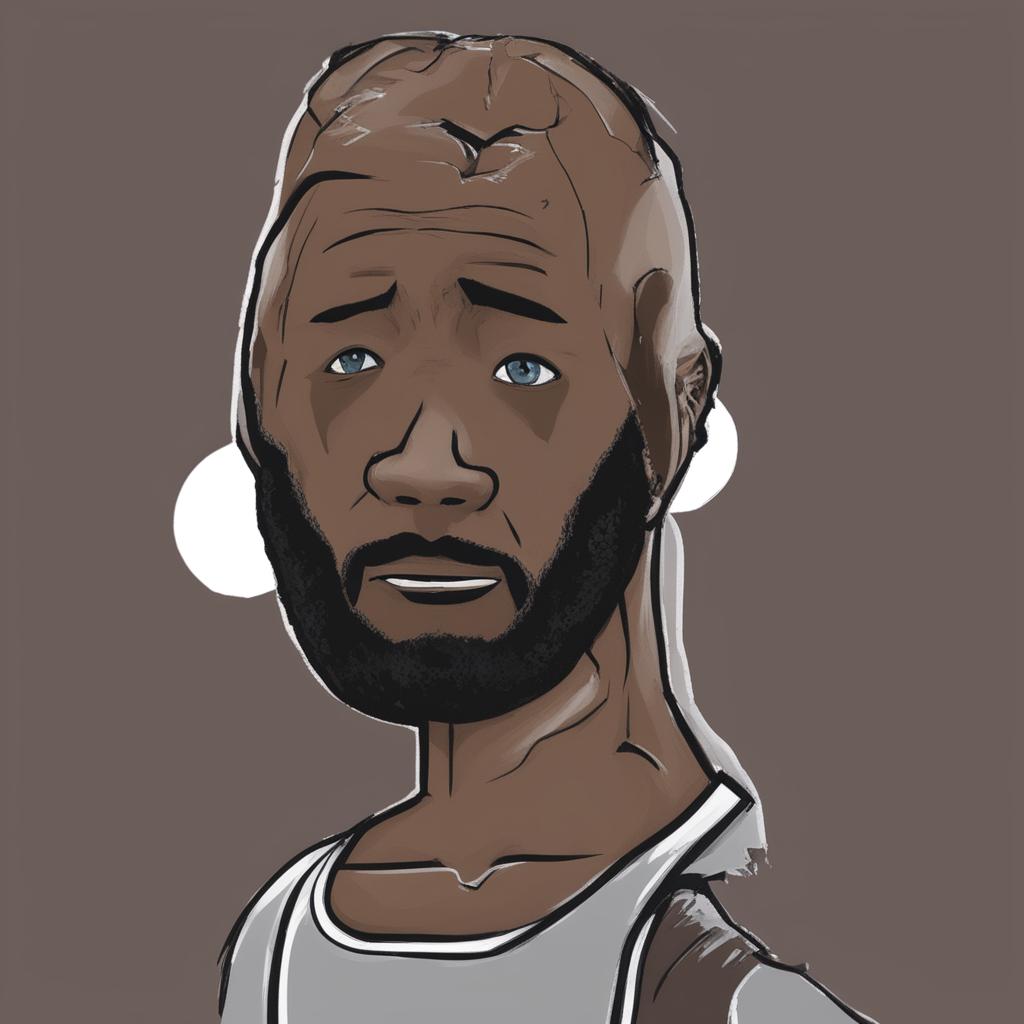 A high-quality digital art image depicting a fusion of LeBron James and the meme character, Wojak