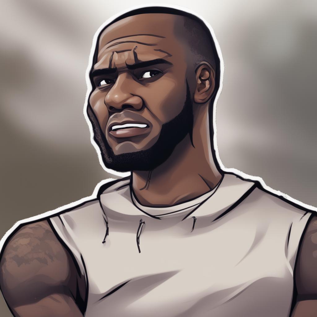 A high-quality digital art image depicting a fusion of LeBron James and the meme character, Wojak