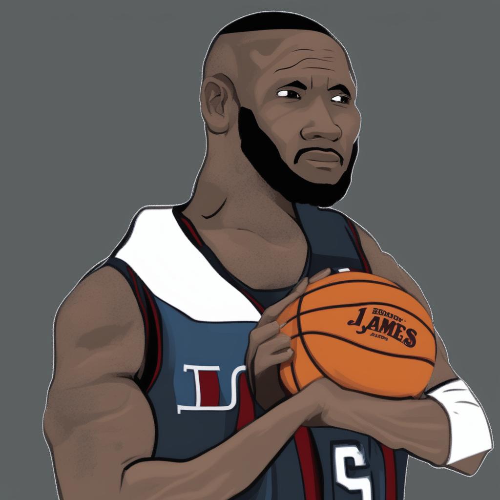 A high-quality digital art image depicting a fusion of LeBron James and the meme character, Wojak