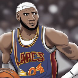 A high-quality digital art image depicting a fusion of LeBron James and the meme character, Wojak