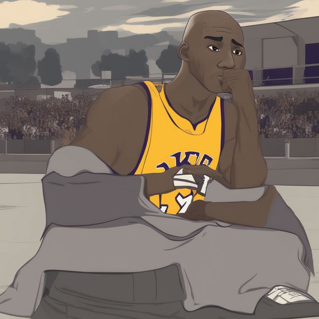 A high-quality digital art image depicting a fusion of Kobe Bryant and the meme character, Wojak