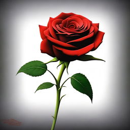 A high-quality digital art poster showcasing a single, vivid red rose in full bloom against a stark black background