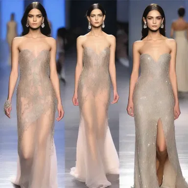The designer glamorised the runway with elegant evening gowns and sparkling accessories.