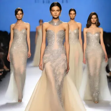 The designer glamorised the runway with elegant evening gowns and sparkling accessories.