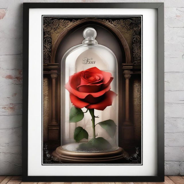 An exquisite digital art poster, inspired by the Beauty and The Beast, titled 'The Rose'