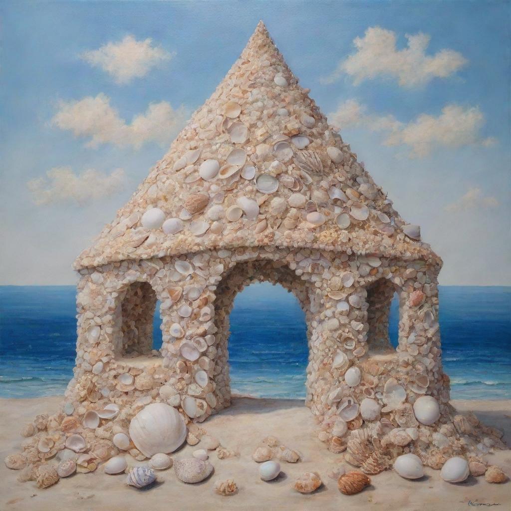 Artistic painting of a unique structure comprising entirely of sea shells