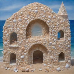 Artistic painting of a unique structure comprising entirely of sea shells