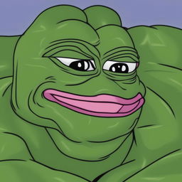 A digital cartoon image of Pepe the Frog, transformed to have the muscular physique of professional bodybuilder Ronnie Coleman