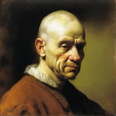The famous painting 'The Bald-headed Man' by Rembrandt depicts a man with a completely bald scalp.