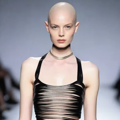 The bald top of the model's head was intentionally exposed to create a bold and edgy look on the runway.