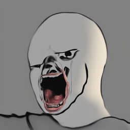 An exaggerated digital art of a 'Derpy Wojak' with a halved head, drooling and looking incredibly goofy