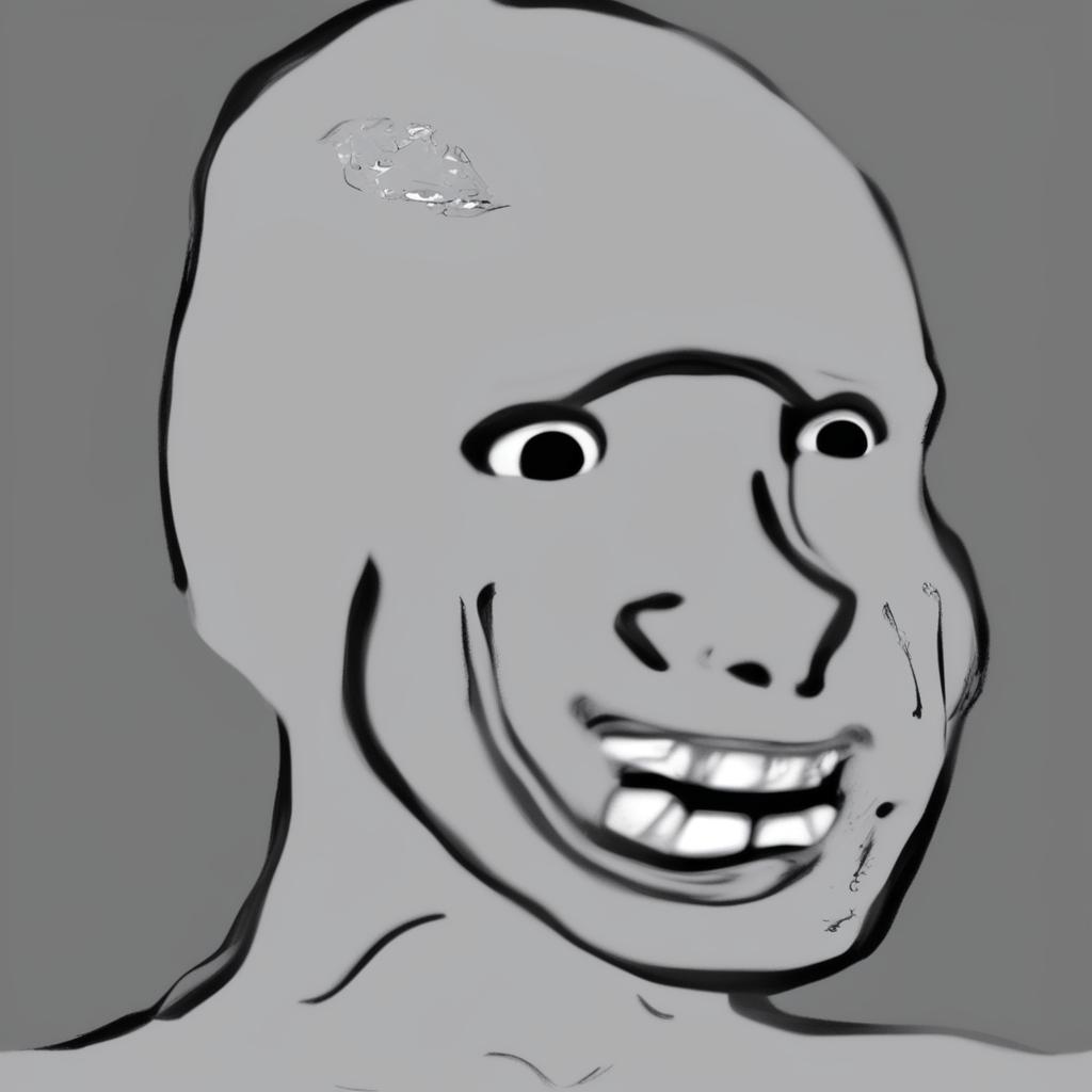 A digital art piece of the 'Wojak' meme, depicted with a profoundly clueless expression and drooling