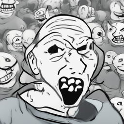 A digital art piece of the 'Wojak' meme, depicted with a foolishly excited expression