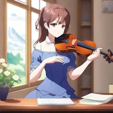 The protagonist skillfully plucked the strings of their violin, creating a beautiful melody to accompany the emotional anime scene.