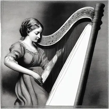 The writer vividly described the plucked strings of the harp, emphasizing the melancholic atmosphere in the literary masterpiece.