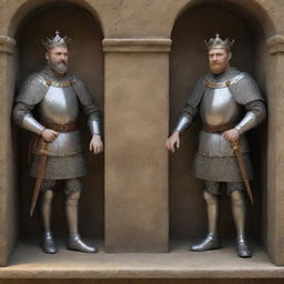 3D image of King Philip II of France and King Richard I of England, preparing for the Third Crusade with detailed views of their medieval weapons