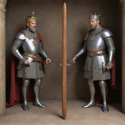 3D image of King Philip II of France and King Richard I of England, preparing for the Third Crusade with detailed views of their medieval weapons