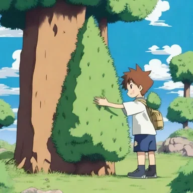 In the anime series, the main character befriends a talking prickly pine tree on his journey.