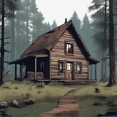 The protagonist stumbled upon a hidden cabin in the woods surrounded by prickly pine trees, creating a creepy and foreboding atmosphere.
