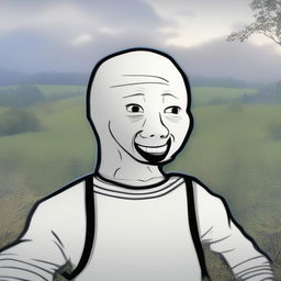 A digital art piece of the 'Wojak' meme, depicted with an exaggeratedly excited expression and soft, rounded features typical of the 'soy boy' caricature