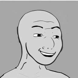 A digital art piece of the 'Wojak' meme, depicted with an exaggeratedly excited expression and soft, rounded features typical of the 'soy boy' caricature
